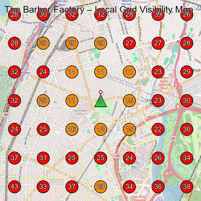 The Barber Factory GeoGrid visibility map for Barber Shop in Bronx